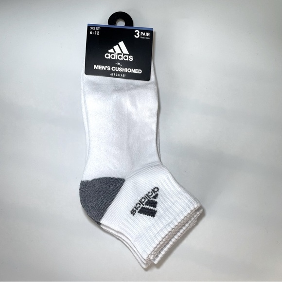 Adidas men’s quarter socks 3 pairs size 6-12 white gray - Picture 1 of 1